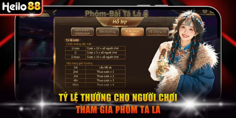 Tỷ lệ thưởng cho người chơi tham gia Phỏm Tá Lả